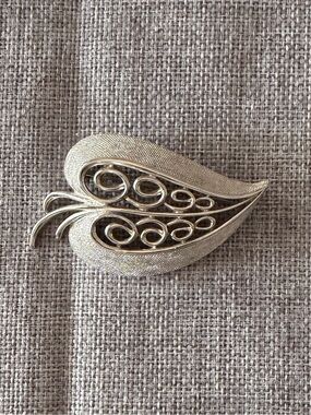 Vintage Monet Silver Tone Leaf Swirl Brooch Textured | Mid Century Pin